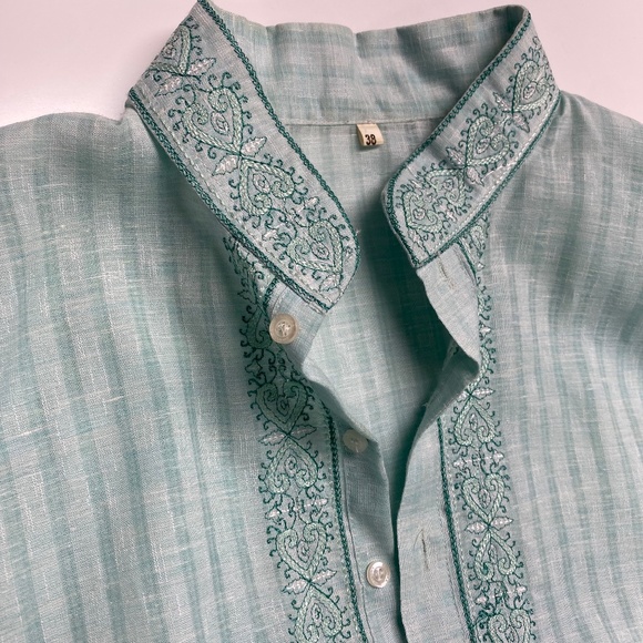 Muted Blue Sheer Cotton Men's Kurta - Size 38, Effortless Elegance - Picture 3 of 4